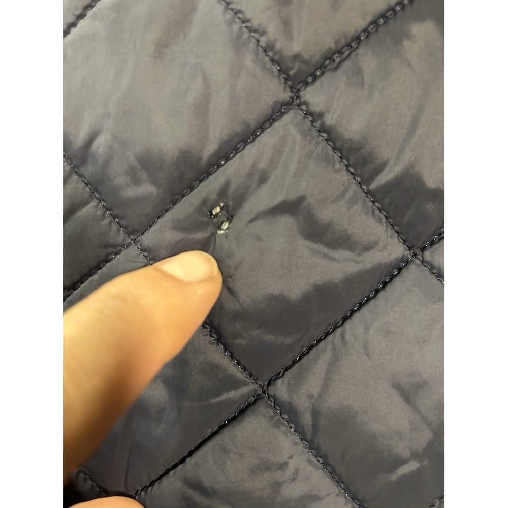 Barbour Greenfinch Midi Jacket Womens Sz 12 Navy Blue Hooded Shoulder Patches - Picture 8 of 14